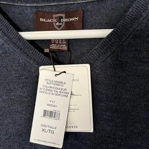 Black Brown 1826 Merino Wool V-Neck Knit Sweater XL Teal Heather Mens